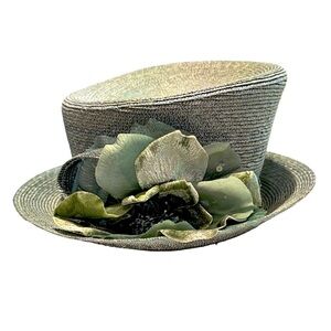 Nordstrom | Sea-foam Straw Top Hat w Floral Appliqué | Elegant | Made in Italy